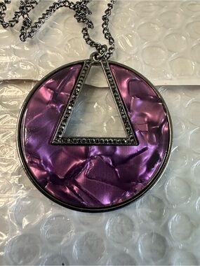 triangle Purple Iridescent Round Pendant with Triangle Cutout
